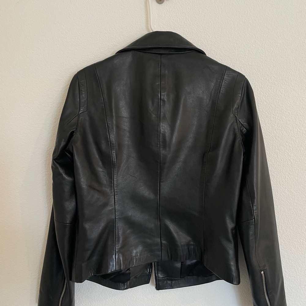 Quince 100% washed leather biker jacket in black - Picture 2 of 2